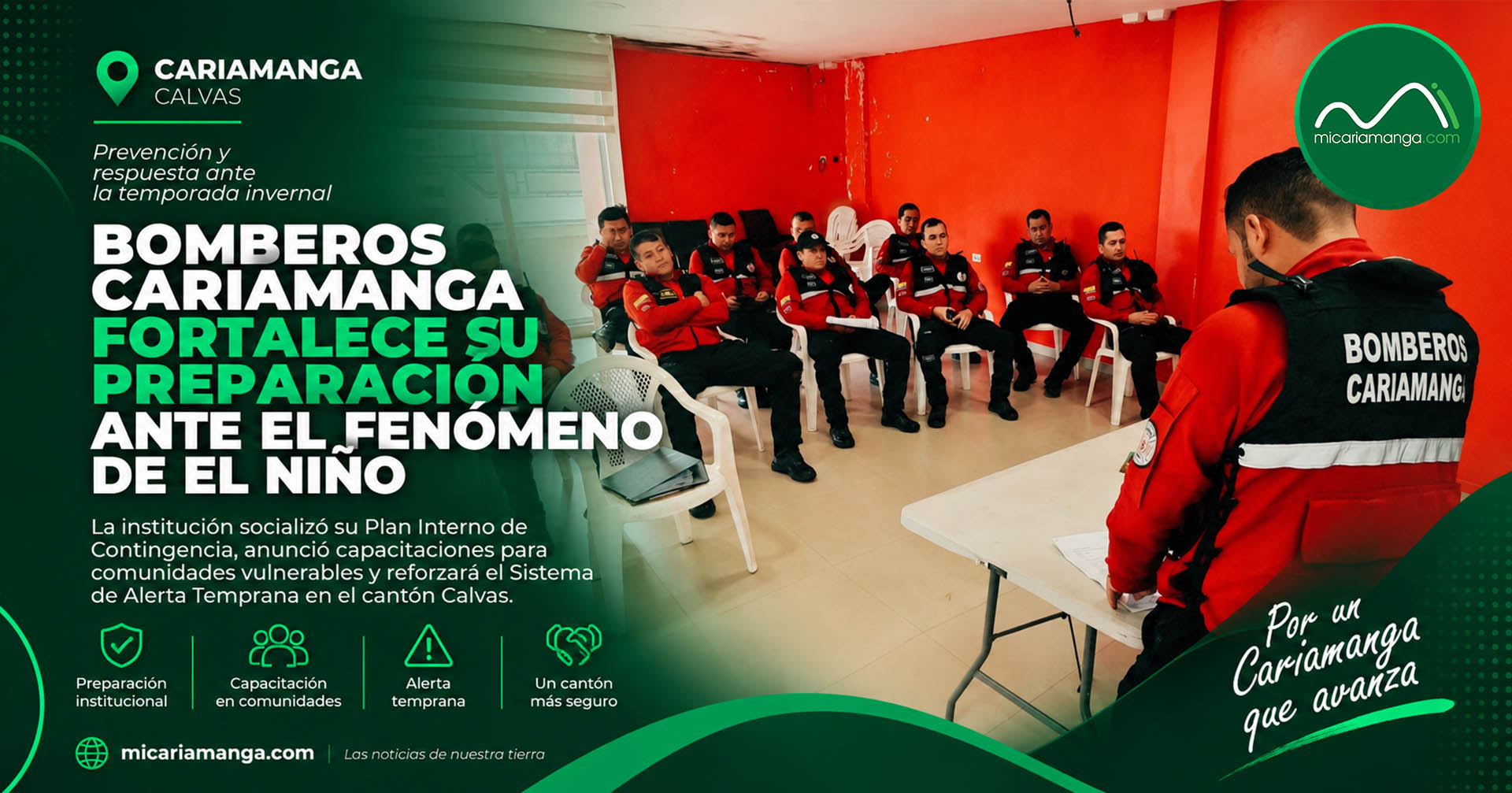 Personal del Cuerpo de Bomberos de Cariamanga durante la socialización del plan de contingencia ante El Niño