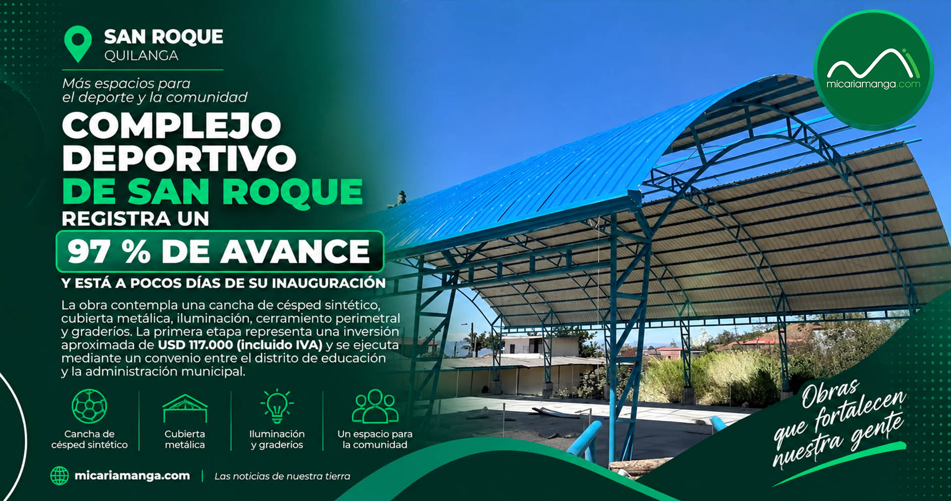 Complejo Deportivo de San Roque en Quilanga durante la etapa final de su construcción