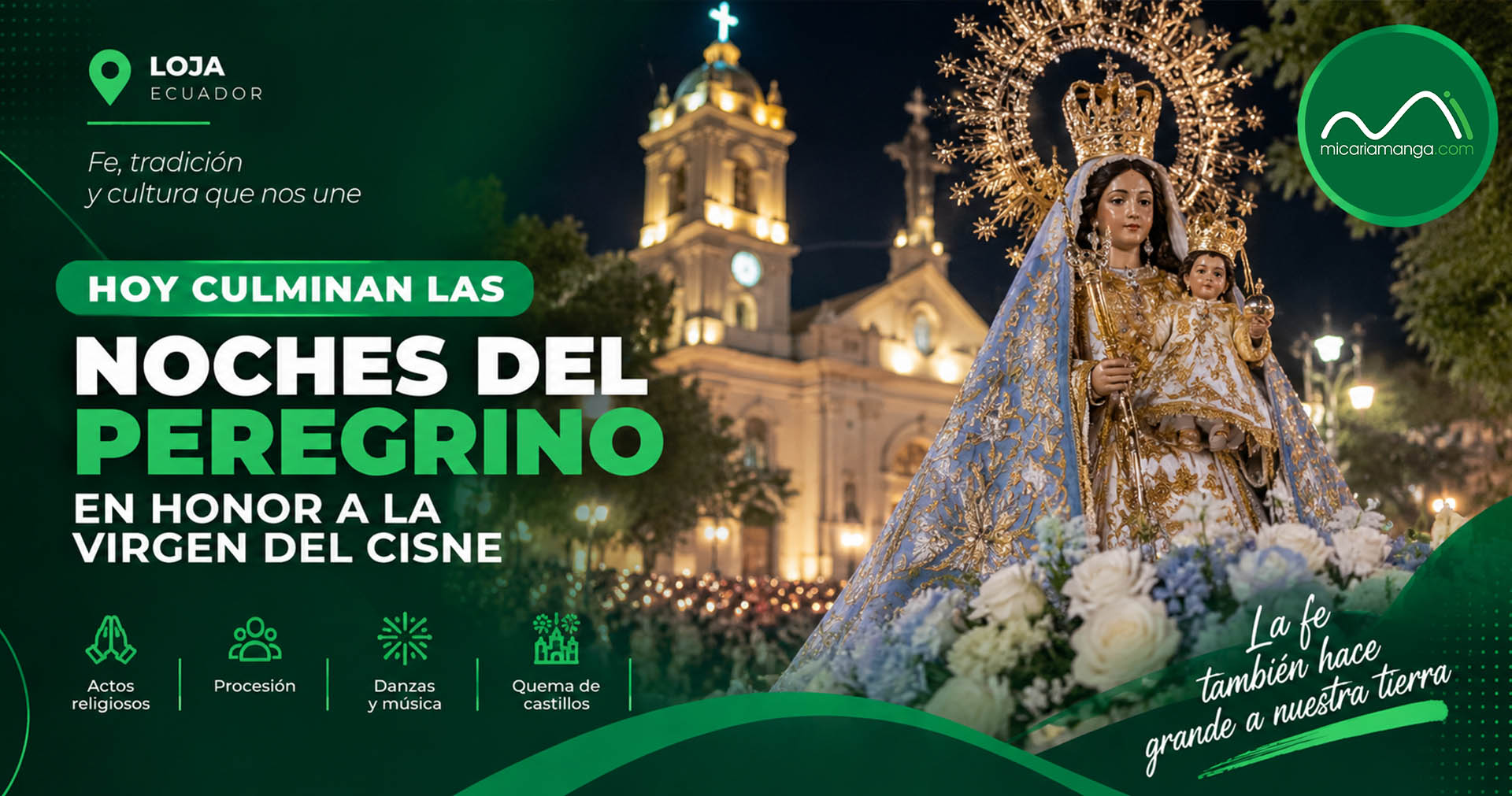 Noches del Peregrino en Loja en honor a la Virgen del Cisne durante septiembre de 2026