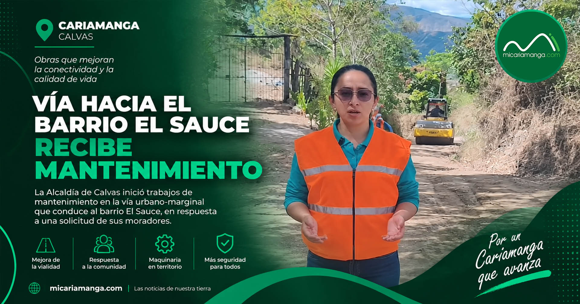 Maquinaria municipal realiza trabajos de mantenimiento en la vía hacia el barrio El Sauce de Cariamanga